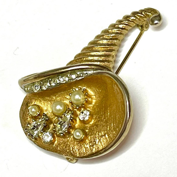 VINTAGE Brooch Unique Cornucopia Rhinestone Vtg Costume Jewelry Pin JU09 - Picture 3 of 5